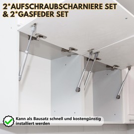 CTCEHL Screw-On Hinges, Gas Spring, Screw-On Hinge 100N Gas Lift Hinges for Cabinet Doors, Wooden Doors (2 x Screw-On Hinges and 2 x Gas Spring)