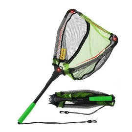 Black Paw Floating Fishing Net Foldable Fish Landing Net with Built in Length Scale Foldable Rubber Coated for Kayak, Fly, Trout - Green (Fixed Pole)