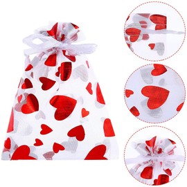 Tirrito 50 Pieces Valentine's Day Candy Bags Heart Wrapping Paper Drawstring Gift Bags for Valentine's Day Party Supplies