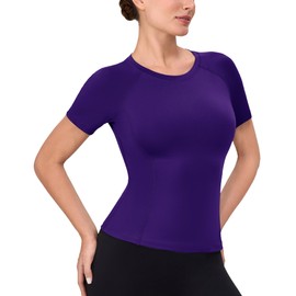 SPVISE Purple Women's Short Sleeve Compression Shirts Workout Athletic Yoga Tops Lightweight Running Gym Basic T-Shirts Soft