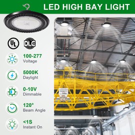 OSTEK 480V 240W LED High Bay Light Fixture, 5000K UFO High Bay Lighting IP65 0-10V Dimmable Barn Workshop Warehouse Gym Airport Lights ETL DLC Listed US Hook 5' Cable