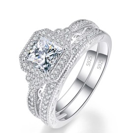 Yaresul Silver Ring for Women, 925 Sterling Silver Princess Cut White Cubic Zirconia Proposal Rings for Girls Girlfriend, Size K-½