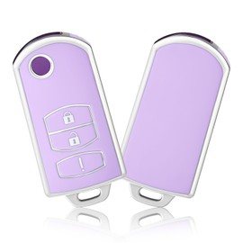 OFFCURVE Key Fob Cover for Mazda, Special Key Fob Case Cover Holder for Mazda 2 3 5 6 RX8 CX5 CX7 CX9 MX5 MPV Miata Smart Car Accessories, Purple Silver