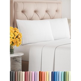 Sleepy Town King Size Bed Sheets - 4 Piece - King Sheet Set - Extra Soft, Comfy & Cooling - Easy Care - Shrinkage, Wrinkle & Fade Resistant - Brushed Microfiber - Deep Pocket Bed Sheets (White)