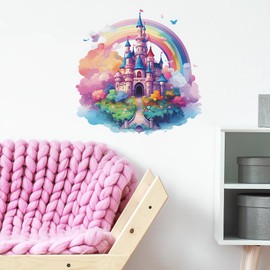 Dreamy Rainbow Castle Wall Stickers, sacinora Colorful Painted Wall Decals Removable Vinyl Peel and Stick for Baby Kids Nursery Bedroom Playroom Toddler Room Art Home Decorations