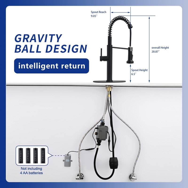 Fapully Black Kitchen Faucet with Pull Down Sprayer,Touchless Motion Sensor