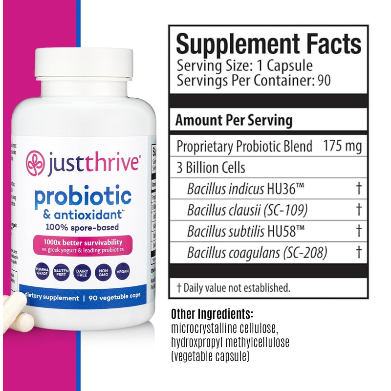 Just Thrive Probiotic & Antioxidant Supplement - 100% Spore-Based Digestive
