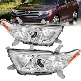 2PCS Headlights Assembly For 2011 2012 2013 Toyota Highlander SE Base Limited For 2013 Highlander Plus Replacement Headlamps Chrome housing Amber Reflector Driver and Passenger side