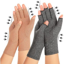2 Pares Guantes para Artritis,Guantes de compresión de medio dedo,Alivia Dolor Reumatoide y Rigidez de Muñeca,para Mujeres y Hombres,para uso Diario,Bicicletas,Deportes y Trabajo (gris＋marrón, L)