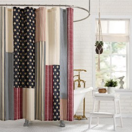 MODERN HEIRLOOM Americana Patchwork Fabric Shower Curtain, Machine Washable, 72" x 72", Red/Blue