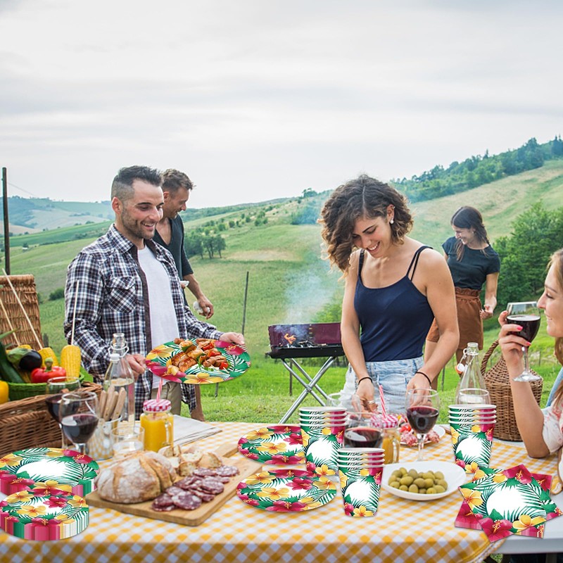 WODJR 80Pcs Tropical Luau Party Supplies Aloha Hawaiian Party Decorations