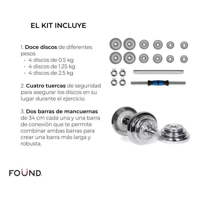 Foünd Sports Kit De Mancuernas Pesas Con Barra Discos Ejercicio