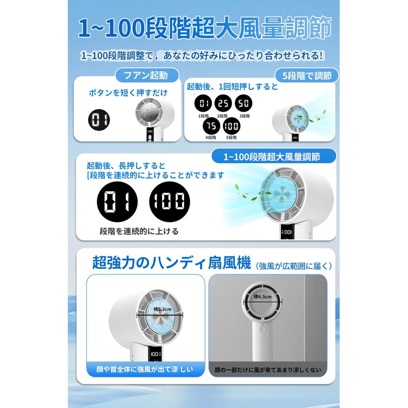 ハンディファン【2025年モデル・瞬間冷却】携帯扇風機 冷却プレート 超高速大風量 5200mAh大容量 折り畳み 手持ち扇風機 小型 100段階風力調節 接触冷感 ミニファン