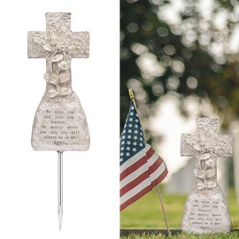 bocola Elegant Memorial Resin Cross with 3D Roses - Honor Your Loved Ones with Grace and Beauty Suitable for Cemetery Grave Indoor Memorial Decoration