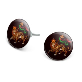 Lion of Judah Bible Novelty Silver Plated Stud Earrings