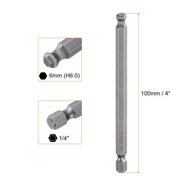 sourcing map Ball End Hex Screwdriver Bit 6mm (H6.0) Tip 1/4" Hex Shank 100mm (4") Long Magnetic Ball Head Bits Industrial Grade S2 Steel Metric Screw Driver Bit