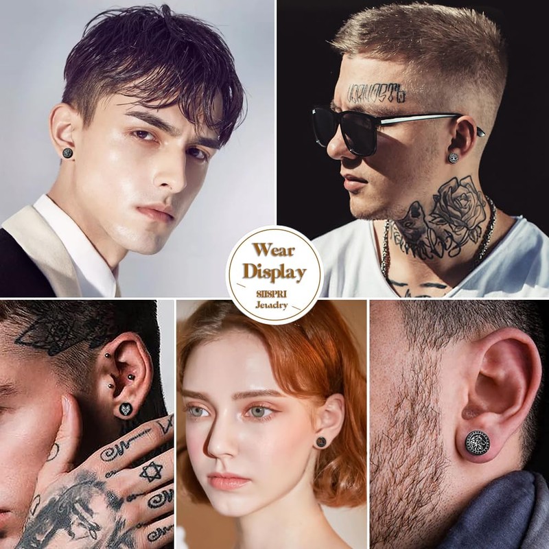 SIISPRI 6Pairs Norse Viking Stud Earrings Mens Earrings Set Hypoallergenic