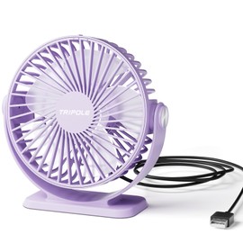TriPole Desk Fan USB Powered Mini Portable Fan 3 Speeds Strong Airflow Small USB Fans 360°Rotation Personal Travel Fan 5.1 Inch for Home Office Table Bedroom Bedside Desktop, Purple, 4.9ft Cable