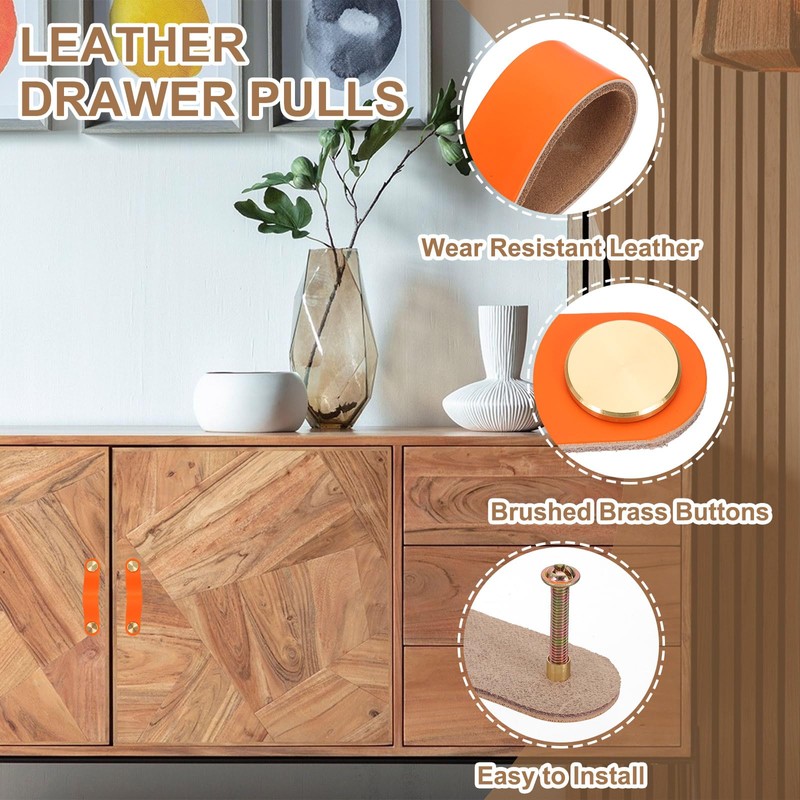 PATIKIL Leather Drawer Pulls, 4 Pack Leather Handle Center Cabinet