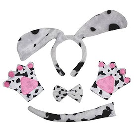 Petitebelle Long Ear Dog Headband Bowtie Tail Gloves 4pc Costume 1-10y (Dalmatians, 5-10 Years)