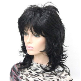 Lydell Long Wavy Wig Shaggy Layered Classic Wigs with Bangs for Women Black Darkest Brown
