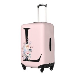 Spandex Travel Luggage Cover Cute Pink Suitcase Protector Bag,Black Letter L With Boho Floral Flowers Leaves Anti-Scratch,Dust-Proof Washable Suitcase Sleeve For Kid Adult,Xl (For 29-32 Inch Luggage)