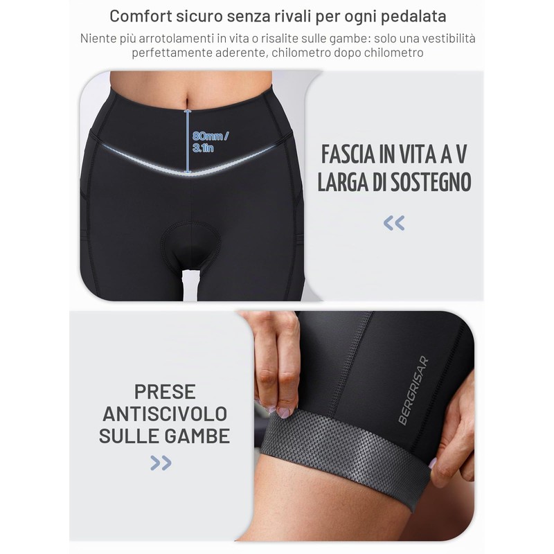 BERGRISAR Pantaloncini da ciclismo imbottiti 4D da donna per bici