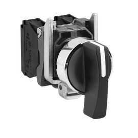 Schneider Electric Harmony XB4 - Selector Switch, Metal, 3 Positions, Spring Return to Center, Long Handle, 2NO, 22mm Mount, XB4BJ53, Black