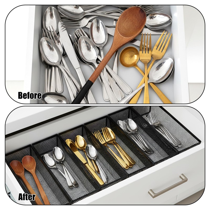 Caeuiciw 6PCS Drawer Organizer for Kitchen, Utensil Mesh Drawer Organizer