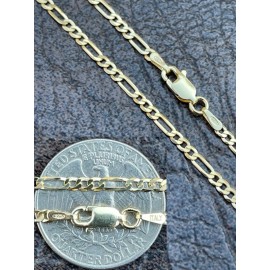 Italiano Silver, Inc. Cadena FIGARO Plata De Ley 925 MACIZA En Baño De Oro 14K Para Mujer O Hombre - 16"