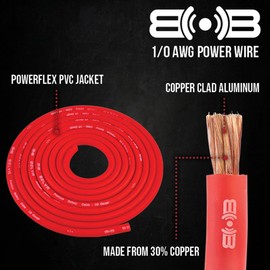 Belva True 1/0 Gauge AWG Premium CCA Complete Amplifier Wiring Kit with OFC 2-Channel RCA Cable - BAK02 RED