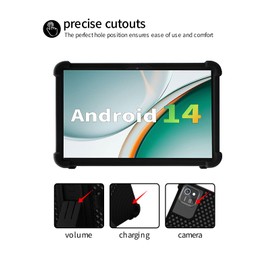 for aiprotablet C20e 10 inch Android Tablet Case,BOVUGAC Soft Silicone with Capacitive Pen,Heat Dissipation Design,Adjustable Stand,Shockproof,Kids Friendly(Black)