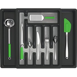 Expandable Kitchen Drawer Organizer - Convenient Plastic Flatware Drawer Organizer / Utensil Holder and Cutlery Tray Multipurpose Organizer Silverware Tray for Drawer Apartment Essentials