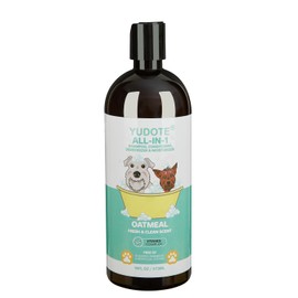 YUDOTE Oatmeal Dog Shampoo and Conditioner 4-in-1 Deodorizer,Moisturizer for Smelly Dogs with Sensitive Skin,Plant-Based Safe Pet Wash Mild Scent,16oz