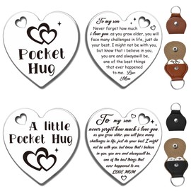 WEBEEDY 2 Pcs To My Son Pocket Hug Token Keychain Long Distance Relationship Keepsake Gifts for Family,Inspirational Stainless Steel Double Sided Coin Keychain for Son Gifts