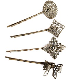 axy 4 x Vintage Hair Clips Bronze Coloured Hair Clip (Group 2)