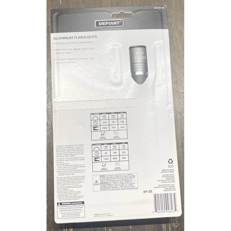 Defiant 1100 and 650 Lumens LED Slide-to-Focusing Powered Aluminum Flashlight