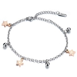 Keybella Women's Bracelet Stainless Steel Star Love Lock Smooth (Puo` Also Anklet), Stainless Steel