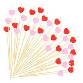 FUGUIR 100 Pcs Red Pink Heart Cocktail Picks 4.7 Inch Long Fruit Sticks Food Toothpicks Handmade Bamboo Cocktail Skewers for Birthday Wedding Valentines Day Decoration Party Supplies