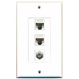 RiteAV - 1 Port Coax Cable TV- F-Type 2 Port Cat5e Ethernet Decorative Wall Plate - White