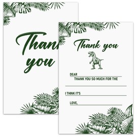 Dinosaur Thank You Cards for Kids, Fill In The Blank Thank You Cards for Green Dinosaur Theme Birthday Party Supplies Decor, Thank You Notes for Girls Boys, 20 Cards With 20 Envelopes – (Ganxie13)