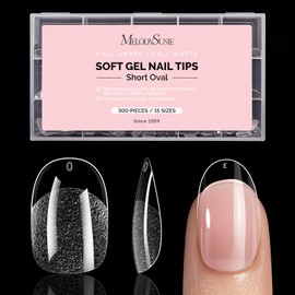 MelodySusie Short Oval Round Nail Tips - 300Pcs Clear Acrylic, Half Matte Full Cover Press on Nails for DIY Extension & Salon Use, 15 Sizes Pre-Shaped for Long-Lasting Manicure