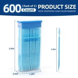 RAZOKO Interdental Plastic Toothpicks,Total 600 CT/5 Packs,Unflavored,Blue