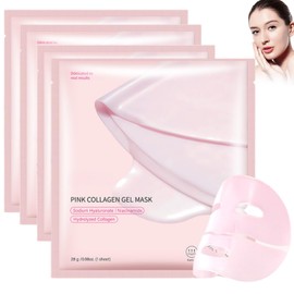 4PCS Pink Collagen Jelly Gel Face Mask - Korean Glass Skin Mask for Deep Moisturizing & Anti Wrinkle - Collagen Overnight Face Mask - Hydrating Sheet Masks Skincare for All Skin Types