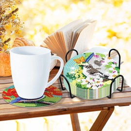 FLYSONG Diamond Painting Coasters Kits with Holder-8 Pcs Birds DIY Diamond Art Coasters Crafts for Beginners Kids Adults Arts Supplies for Drink Coffee Cup (Vibrant Birds)