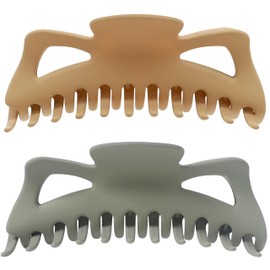 Extra Large Claw Clips for Thick Hair and Long Hair, 2 Pack XXl Jumbo Claw clips, Oversized Matte Non-slip Butterfly Hair Clips for Women, Big Strong Hold Jaw Clip, Light Gray & Sand