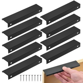 flintronic Pack of 10 Cabinet Handles, Hidden Modern Furniture Handles with 20 Screws for Bedroom, Kitchen, Wardrobe, Hole Centre 150 mm, Hidden Cabinet Handles for Wardrobe (Black)