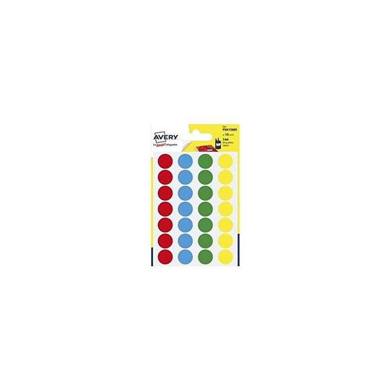 Avery 144 Lozenges – ø15 mm A6 Board – Assorted Colours (psa15mx)