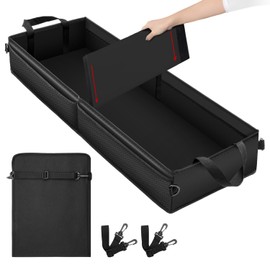 Under Seat Truck Organizer Storage Box with 1 Removable Divider & 5 Storage Mesh Bag, Collapsible Trunk Organizer for Car, SUV, Truck, or Van(Full Size Trucks) Two large storage compartments