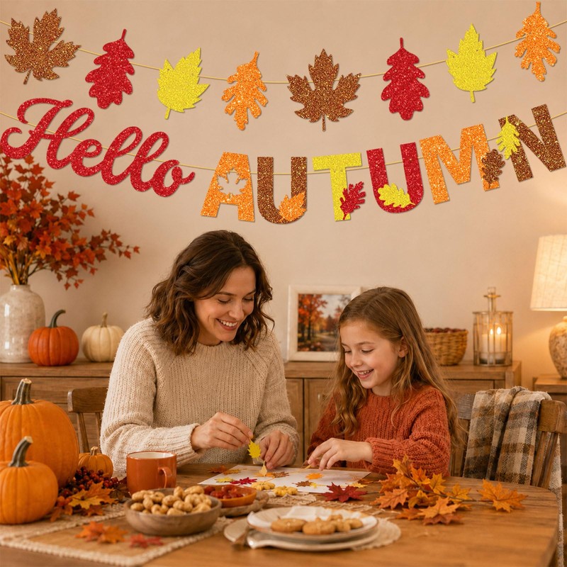Autumn Decorations, 2Pcs Hello Autumn Banner, Harvest Festival Decorations